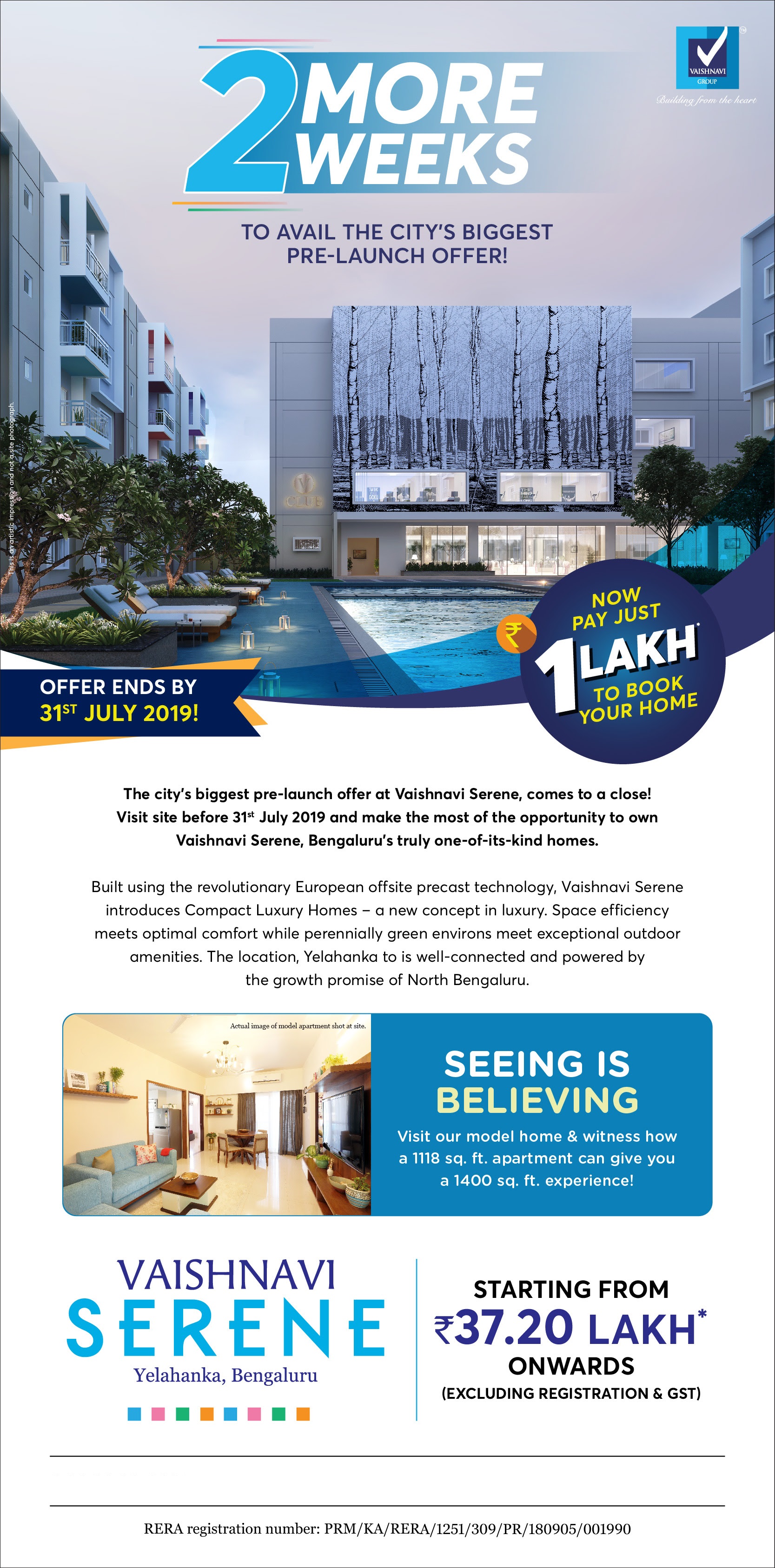 Avail the city's biggest pre -launch offer at Vaishnavi Serene, Bangalore